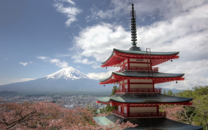 1080P, Pagoda, Fuji, Chureito, Japan, Sakura, Fujiyoshida, mount