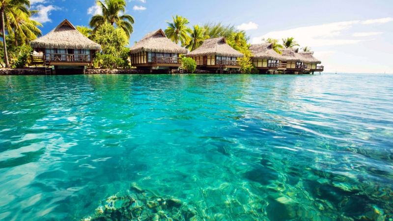 summer, leisure, water, bahamas, tropics, vacation, overwater, resort, resort town, 4K, sea, bungalow, tourism