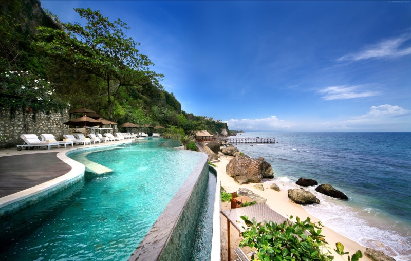 nature, tree, no people, blue, turquoise colored, tourism, vacation, plant, pool, tropical climate, Jimbaran, horizon, beach, Best hotels, travel, scenics - nature