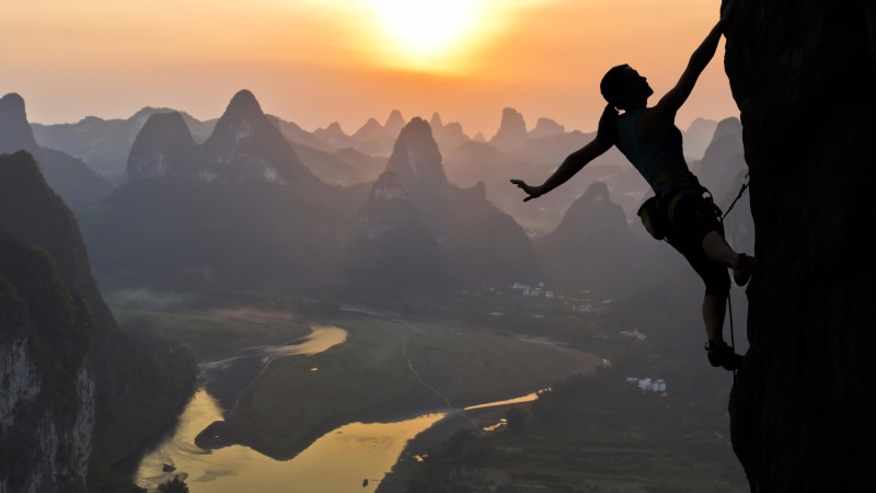 landscape, guilin, scenics - nature, sport, rock, climb, tranquility, non-urban scene, mountain, cliff, asia, lifestyles, real people, nature, beauty in nature