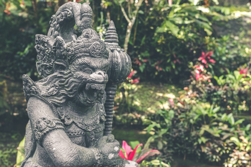 close-up, craft, ornate, day, idol, representation, monument, honor, art, park, spirituality, focus on foreground, statue, nature, hindu, temple, plant