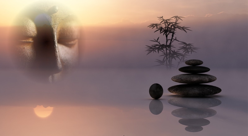 meditate, land, sun, reflection, religion, stone figure, tranquility, buddhism, spirituality, relaxation, meditation, no people, water, tranquil scene