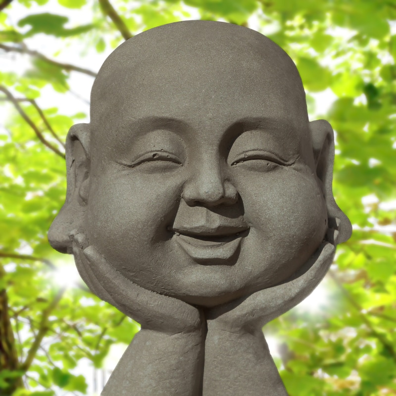 male likeness, buddha, relaxation, pray, 2K, outdoors, sculpture, buddhism, garden, belief, low angle view, harmony, focus on foreground, spirituality