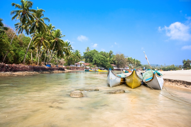 travel, Best Beaches in the World, 4k, 5k, Goa, Indian ocean, 4K, India, boats, palms, tourism