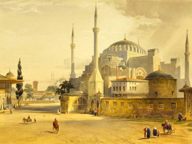 picture, Istanbul, 1080P, Hagia Sophia, the minaret, While Agia Sophia, mosque, the city, Turkey