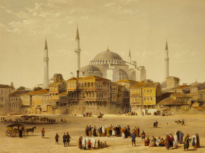 Istanbul, While Agia Sophia, Hagia Sophia, the city, picture, the minaret, 1080P, mosque, Turkey