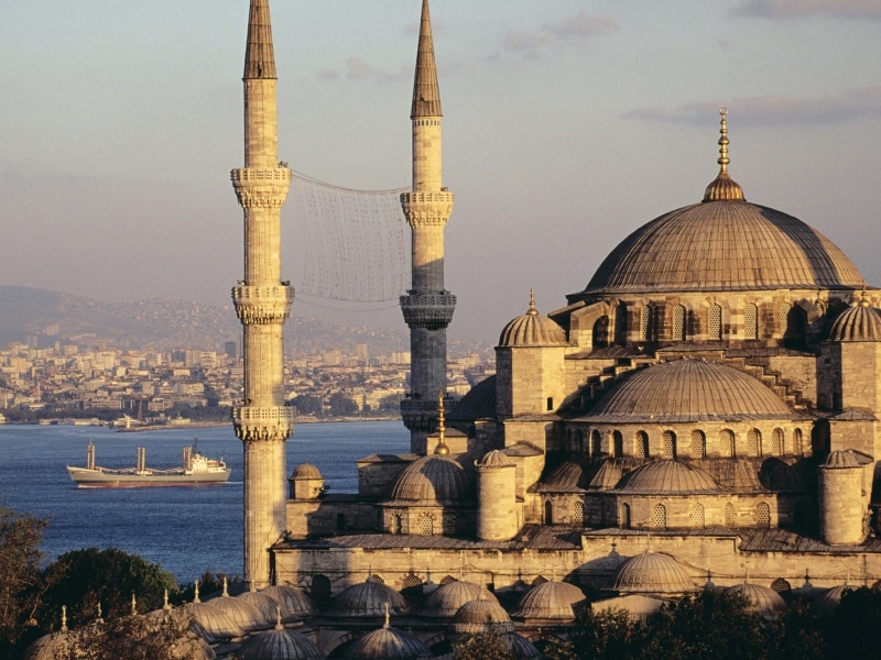 sky, spirituality, outdoors, Turkey, Hagia Sophia, belief, Istanbul, tourism, nature, water, building exterior, architecture, the past, spire, history
