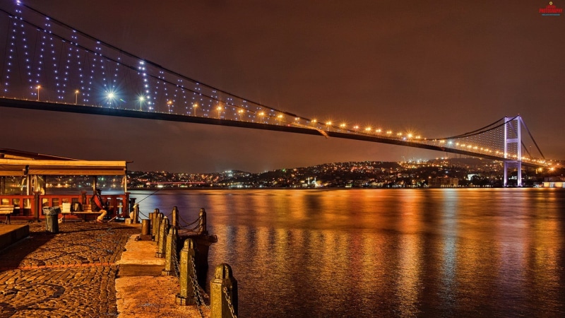 bridge, cityscape, transportation, photo, bridge - man made structure, suspension bridge, travel, bay, Turkey, landscape, Istanbul, illuminated, city, black
