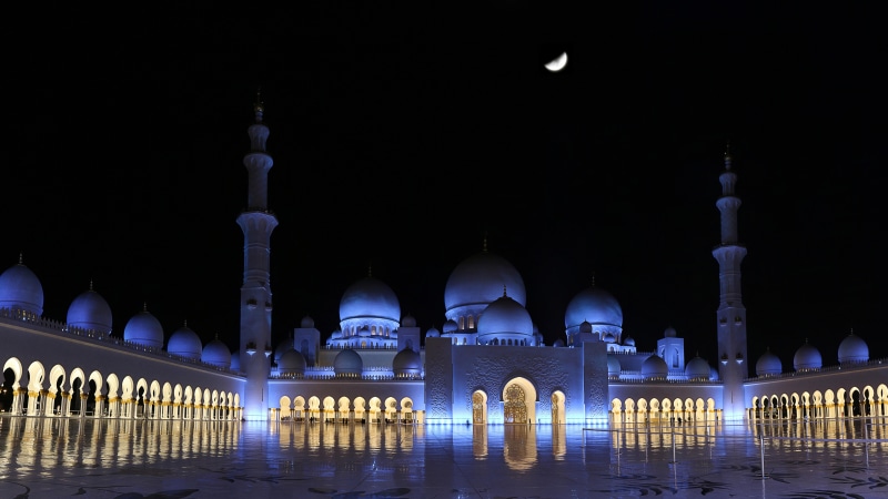 indo-islamic, 8K, mosque, religion, islamic, architecture, place of worship, night, sheikh zayed mosque, reflection, middle east, united arab emirates