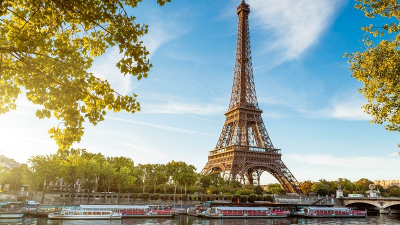 landmark, monument, paris, france, 4K, tower, tree, sky, eiffel tower, national historic landmark, daytime, blue sky, seine river, tourist attraction