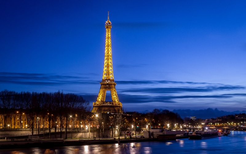 architecture, travel Destinations, famous Place, cityscape, eiffel  tower, tower, sky, photography, seine, 4K, europe, silhouette, paris - France, dusk