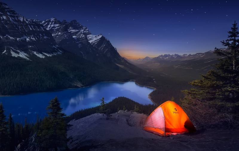 journey, camping, tranquil scene, astronomy, tranquility, outdoors, 1080P, nature, mountains, mountain, star - space, Canada, orange, light, orange color