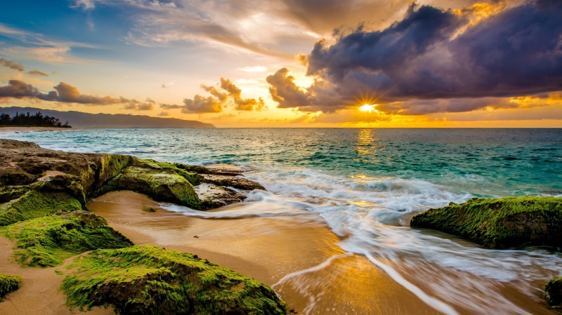 clouds, hawaii, ultra, hd, waves, beach, k, sunset, ocean, 4K