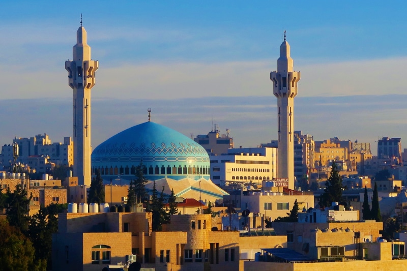place of worship, belief, spire, amman, cityscape, religion, muslim, no people, building, masjid, spirituality, travel, nature, jordan, islam, dome, sky