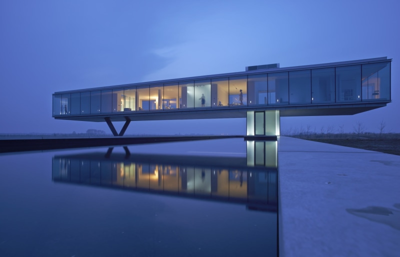 building exterior, house, no people, water, 1080P, architectural, blue, reflection, night, glass - material, nature, lights, outdoors, built structure