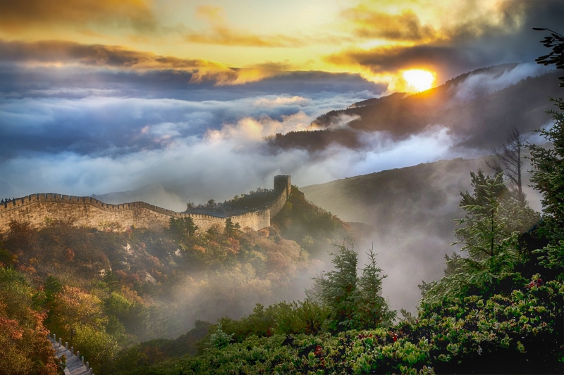 China, Great Wall of China, 5K, Sunset, Monuments