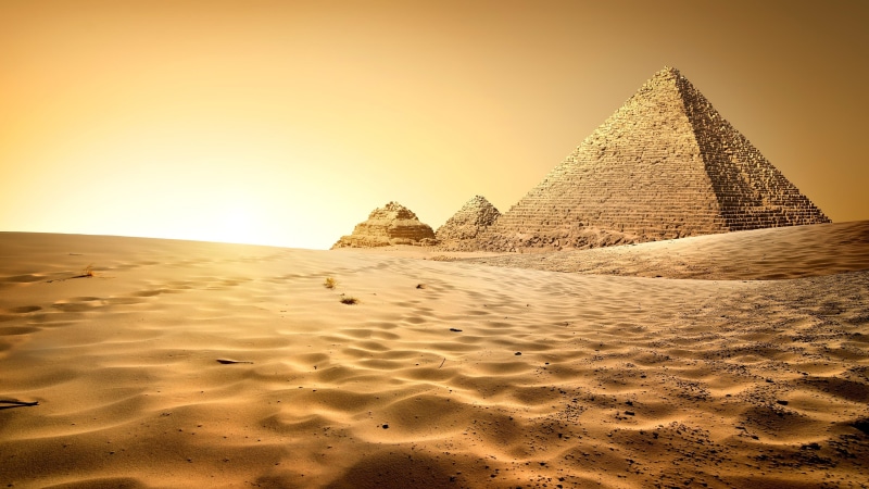 4K, horizon, historic, sand, giza, desert, pyramid, sky, cairo, egypt, ancient history, ancient, landscape, monument, great pyramid