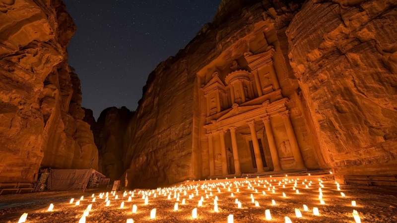 solid, archaeology, ancient history, building, ancient, history, built structure, candles, religion, night, nature, Petra, architecture, 1080P, tourism