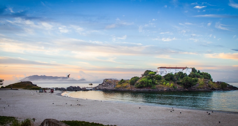 nature, bay, Cabo Frio, scenics - nature, 5K, outdoors, rock, sunset, Strong, cloud - sky, no people, building exterior, cabo, forte são mateus, Beach