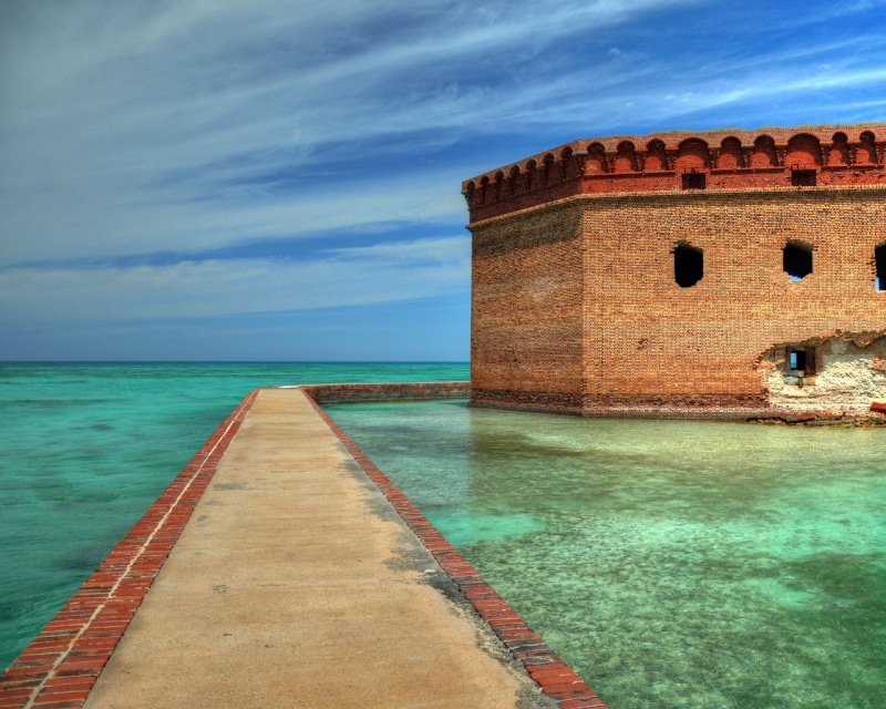 water, beauty in nature, tranquility, Fort Jefferson, day, fort, cloud - sky, sea, architecture, 720P, horizon, sky, travel destinations, nature, building