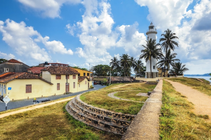Sri Lanka, tropics, lighthouse, palm trees, 1080P, Galle fort, the sky, the sun, clouds