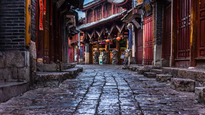 china, ancient town, ancient history, lijiang ancient town, historical, cobble stones, historic site, street view, houses, ancient, walkway, town, street