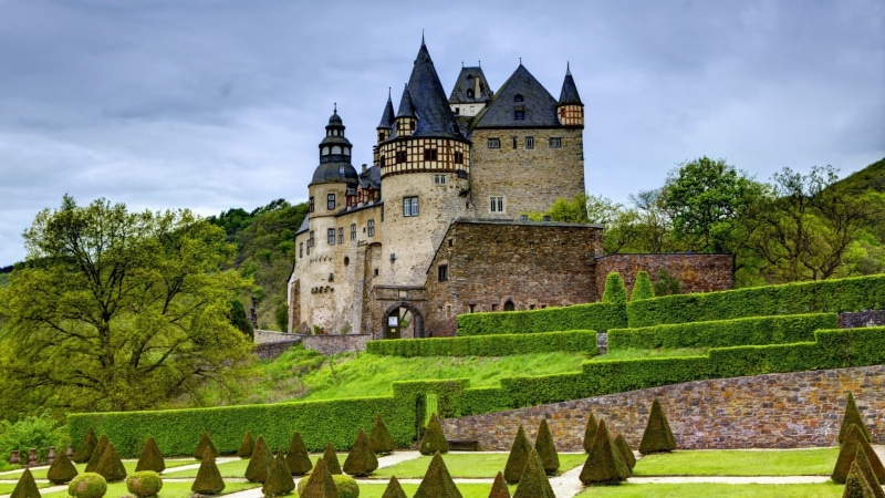 concrete, nature, 1080P, Germany, building exterior, castle, garden, architecture, stones, sky, gray, cloud - sky, built structure, grass, tree, building