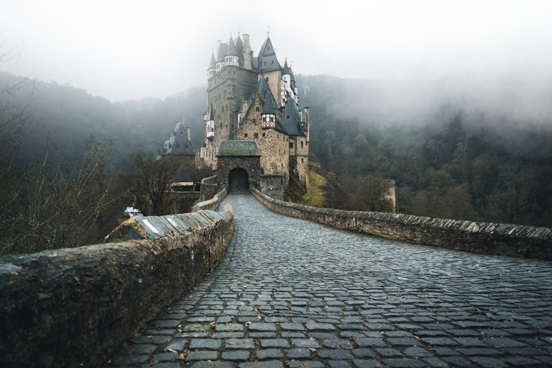 religion, 4K, spire, what eltz, steeple, outdoors, mood, no people, moody, fort, day, mountain, building exterior, direction, pavement, fog, germany, the past