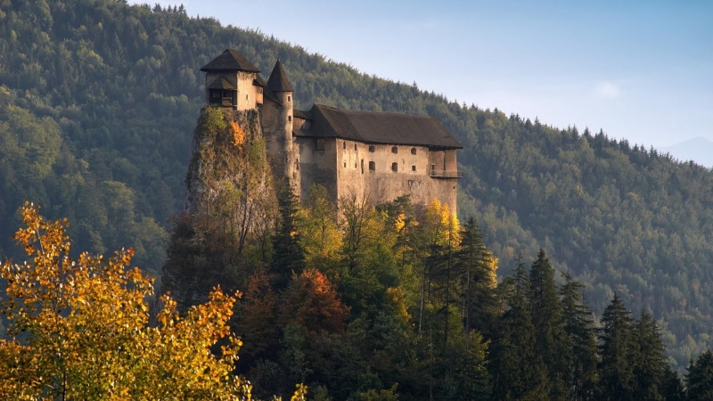 european Alps, mountain, architecture, europe, 1080P, medieval, coniferous tree, tree, cultures, travel, rock, autumn, fall, tranquility, old, trees, land