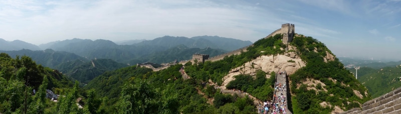 panoramic, protection, ancient, no people, day, mountain range, scenics - nature, great wall of china, nature, land, border, brick, architecture, pine tree