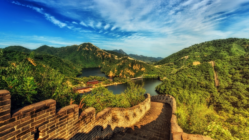 rocks, tree, environment, trees, hills, outdoors, Great Wall of China, daylight, 5K, plant, landmark, non-urban scene, lake, daytime, mountain, tranquility