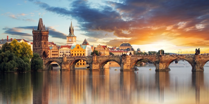 scenics, bokeh, the city, blur, sunset, view, no people, sky, Prague, tourism, town, connection, europe, history, tower, reflection, Charles bridge, urban Scene
