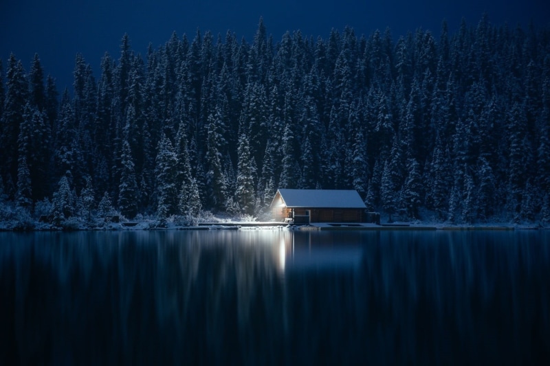 plant, house, photography, tree, waterfront, sky, lights, cold, brown, idyllic, mountain, water, forest, tranquility, lake, scenics - nature, 720P, outdoors