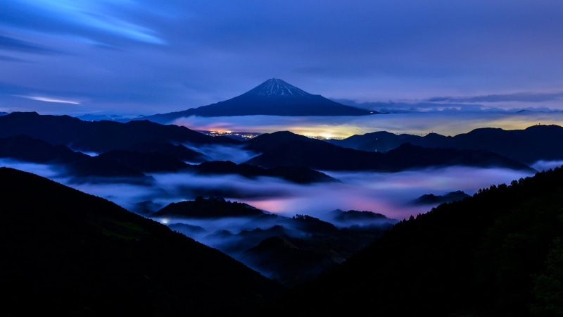 sunset, volcano, beauty in nature, trees, night, scenics - nature, forest, mountain, mountains, land, mountain range, hills, clouds, tranquil scene, outdoors