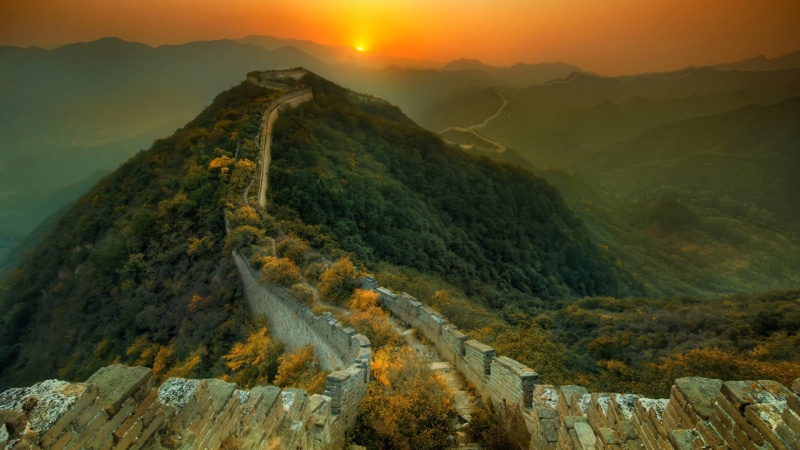 nature, 1080P, architecture, sunset, hills, Great Wall of China