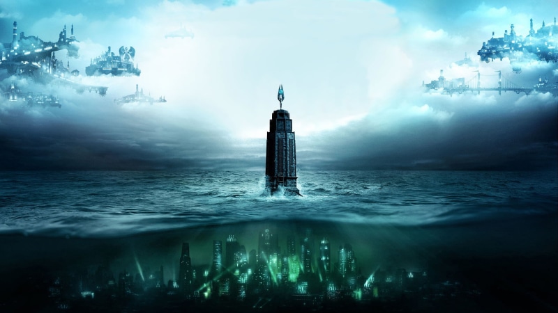 BioShock Infinite, BioShock 2, BioShock, water, Video Game Art, underwater, 1080P, city, Rapture, cloud city, Columbia, Columbia (Bioshock)