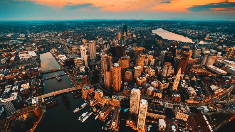 horizon, united states, daytime, boston, skyline, city, aerial photography, sky, massachusetts, skyscraper, cityscape, downtown, 4K, aerial view