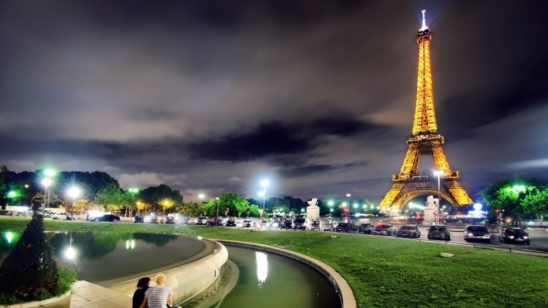 office building exterior, 1080P, car, city, lights, tall - high, France, illuminated, tower, street light, tourism, Paris, building, built structure, travel destinations