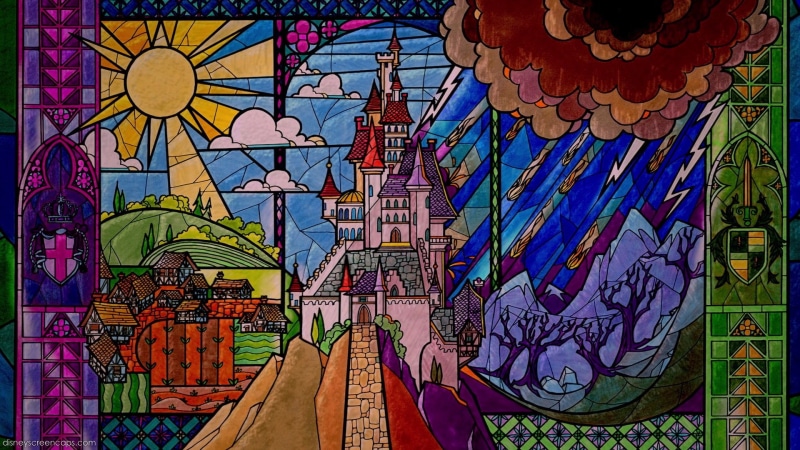 the, cartoon/comic, beast, disney, hd, beauty, glass, stained, 1080P, castle, and
