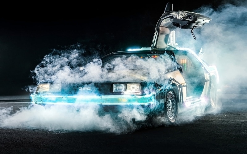 white, competition, road, on the move, mode of transportation, Time Machine, engine, mode of Transport, power, dust, Back to the Future, smoke, car, coupe