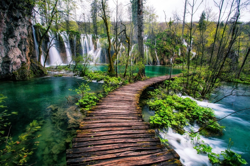 growth, outdoors, waterfalls, tranquility, bridge - man made structure, motion, 1080P, wood - material, footbridge, long exposure, wood bridge, plitvice lakes national park