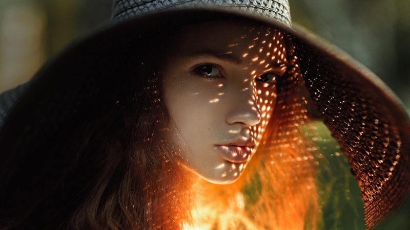 long hair, wicker, hairstyle, human body part, woman, looking, human face, 1080P, close-up, blonde, hat, eyes, young women, headshot, face, model, sunhat