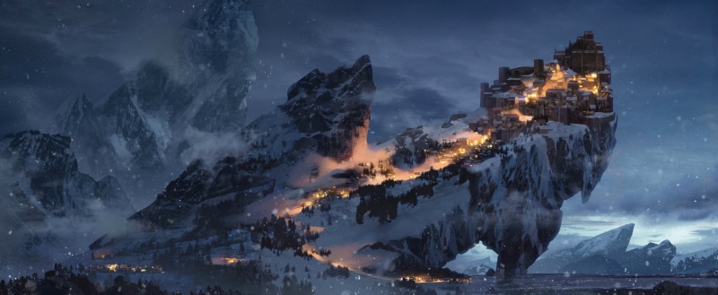 Landscape, City, Night, Mountain, 2K, Snow, Winter, Fantasy