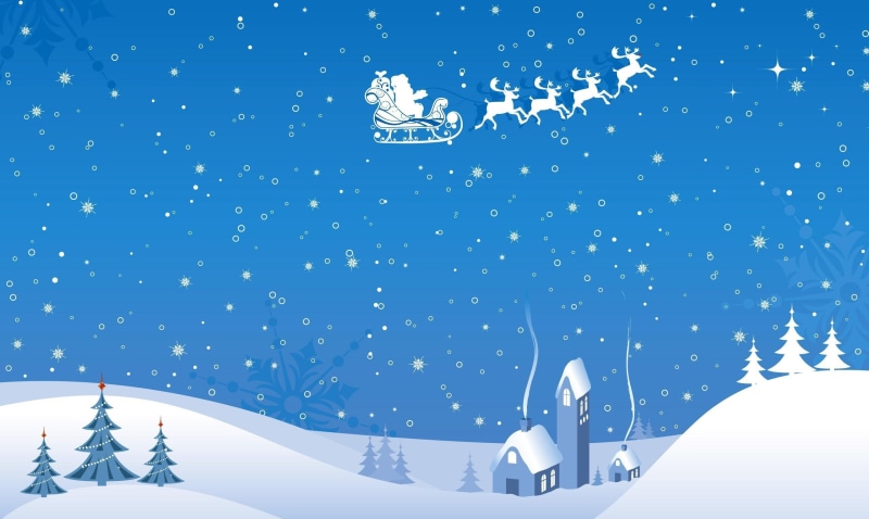 santa, home, reindeer, sleigh, santa claus, night, christmas, snowflakes, claus, flying, 2K