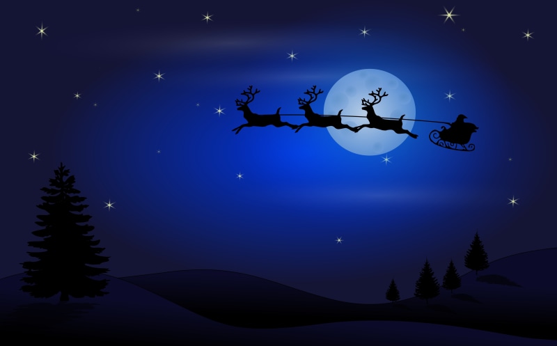 Christmas, no people, Holidays, outdoors, nature, Night, animal themes, sea, Flying, 8K, Santa, eve, beauty in nature, silhouette, Reindeer