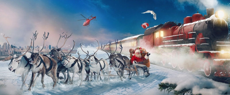 Christmas, Train, Santa, Winter, Reindeer, Sleigh, Holiday, 4K