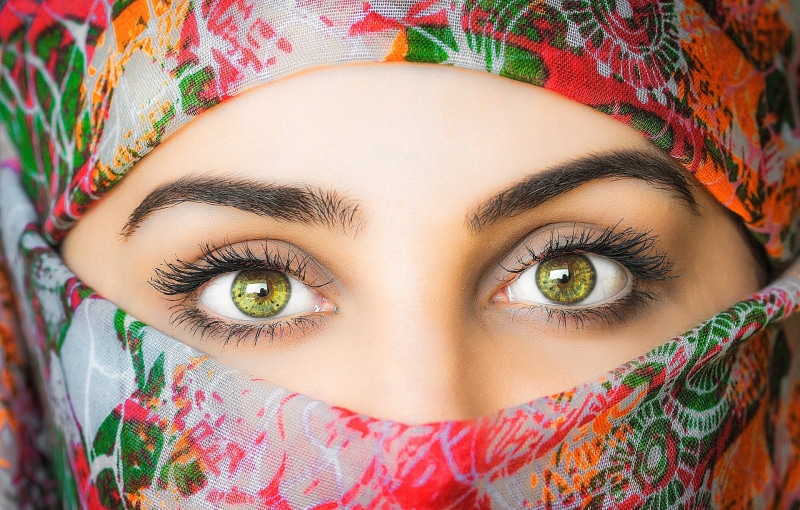portrait, make-up, beautiful woman, human body part, adult, exotic, beautiful, eyeshadow, body part, women, eyelash, fashion, kerchief, hijab, close-up