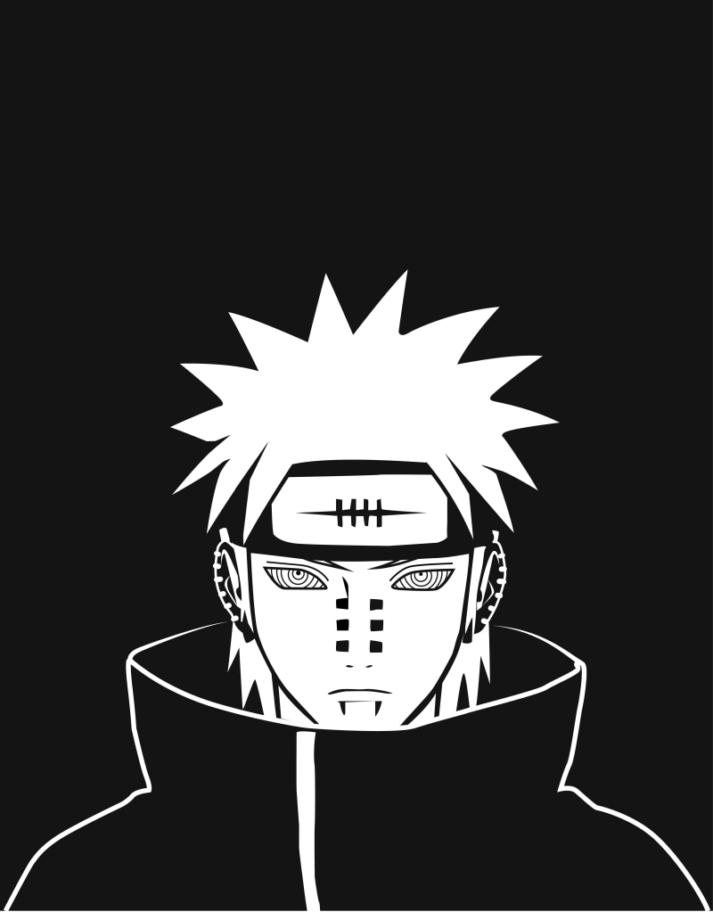 Naruto: Shippuden, art, naruto, shippuden, grayscale, anime, akatsuki, 4K, Rinnegan, pein, hd