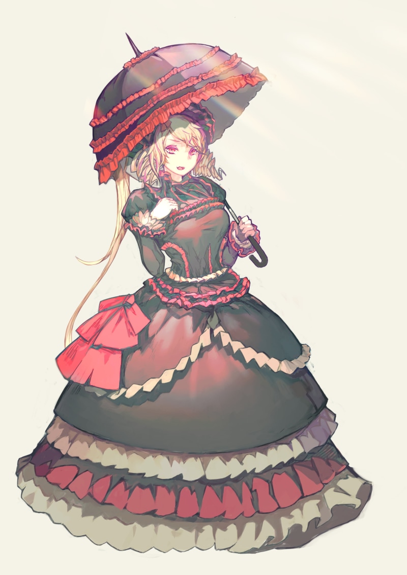 standing, dress, beautiful woman, women, anime girls, one person, beauty, hat, shalltear bloodfallen , the past, studio shot, headwear, clothing, portrait
