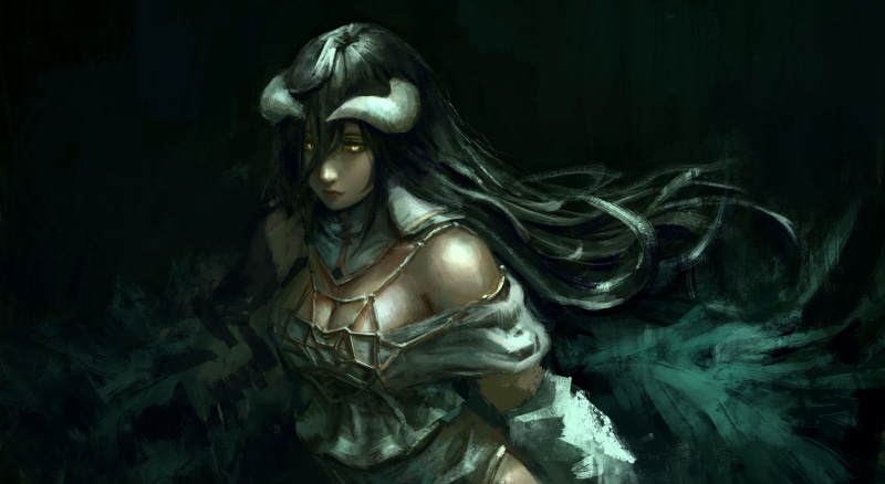 anime girls, Albedo (OverLord), 4K, cleavage, Overlord (anime), horns